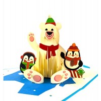 Handmade 3D Pop Up Xmas Card Merry Christmas Polar Bear Penguin Ice Seasonal Greetings Gifts Ornaments Decorations